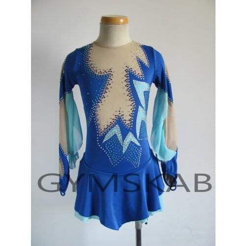 2018 Contrast Color Figure Skating Dress Womens Girls Customized Ice Skating Dress Long-sleeved Gymnastics Costume 8104