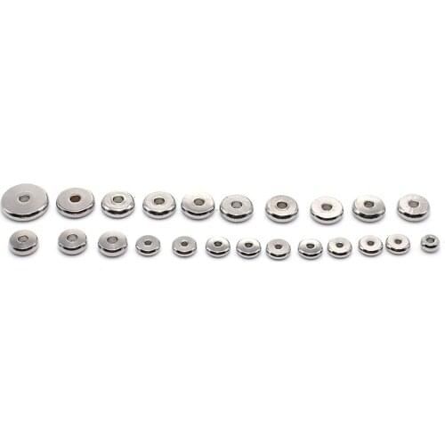 50Pcs 316L Stainless Steel Flat Round Spacer Bead Steel Tone 4 5 6 8 10mm Charm Loose Bead with Big Hole DIY Jewelry Craft