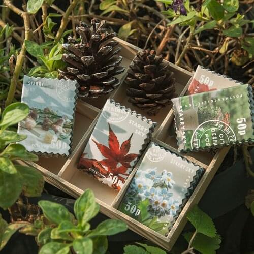 50 PCS/Lot Decorative Vintage Postage Stamp Washi Paper Stickers Old Fashion Retro for Scrapbook Planner Album