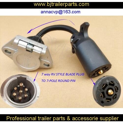 CVP trailer connector adapter 7-way RV style blade plug to 7-pole round pin socket tow wiring harness trailer parts