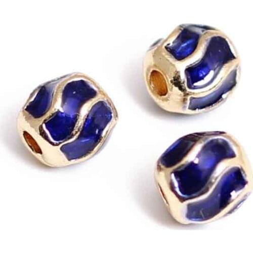 5pcs/lot Cloisonne Handcraft Barrel Metal Beads 7mm Zinc Alloy Blue Drop Oil Wave Spacer Beads DIY Jewelry Making Accessories