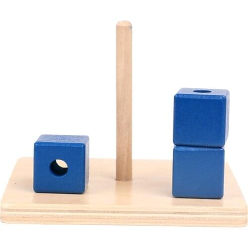 Wooden Montessori SensoryToys Infant Blue Square Stacker Preschool Educational Learning Toys For Toddlers Juguetes C1664H