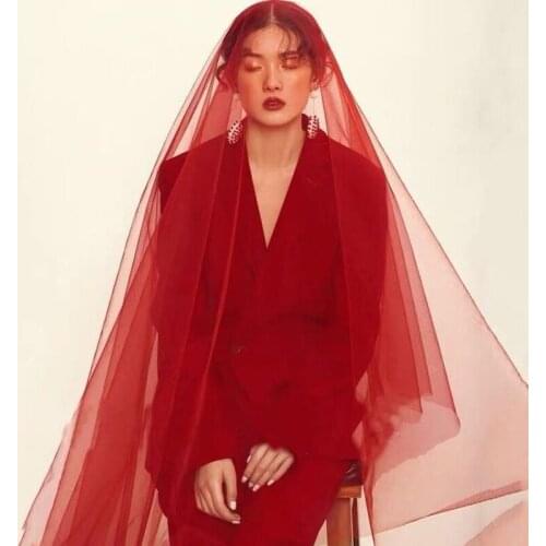 1.5 2 3M Wedding Veil Long Bridal Veils One layer Ivory White Red Black Bride Veil Wedding Novia Accessories Welon Slubny