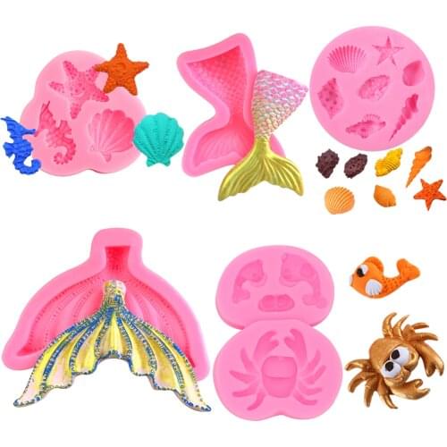 Hot sale 1pcs marine life seahorse conch mermaid silicone mixed cake mold chocolate mold plaster silicone mold decoration