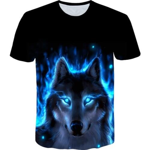Wolf t shirt 3d T-shirt Animal Men T Shirt Blue Flame T Shirts 2021 Mens Clothes Galaxy Street Vintage Clothing Casual Tops