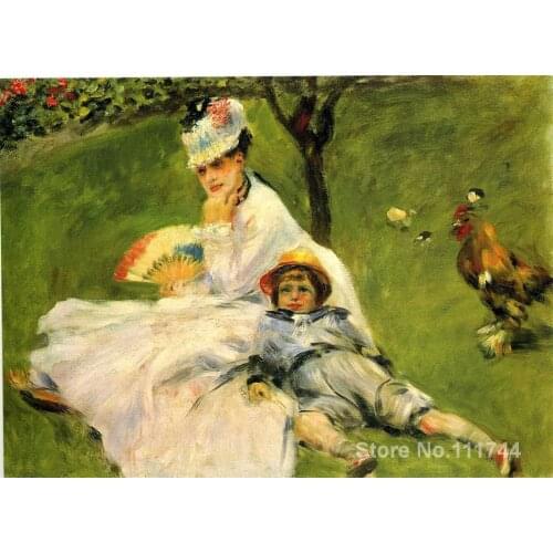 Oil painting of landscapes Camille Monet and Her Son Jean in the Garden at Argenteuil by Claude Monet art High quality Handmade