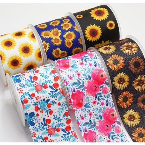 10 Yards Flower Printed Grosgrain Ribbon For Hair Bows DIY Crafts Handmade Accessories 52217