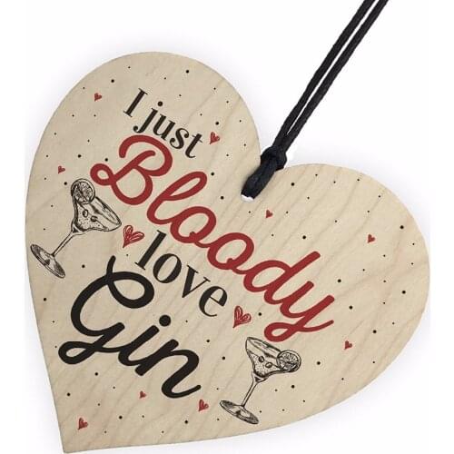 Bloody Love Gin & Tonic Wooden Hanging Heart Sign Plaque Funny Alcohol Sign Pub Party Gift Christmas Home DIY Decorations