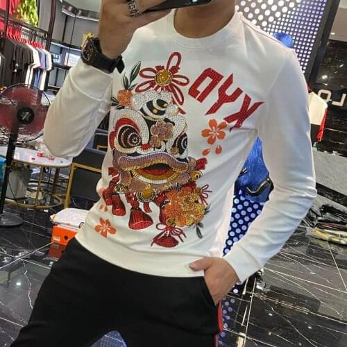 Best selling new street casual clothes sweatshirts mens hoodies fashion animals hot drilling printing high quality pullovers
