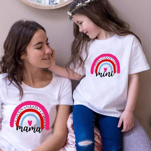Fashion Family T-shirt Mom Girls Boys Family Look Outfits Mommy And Me T Shirt Rainbow Pattern Family Matching Clothes
