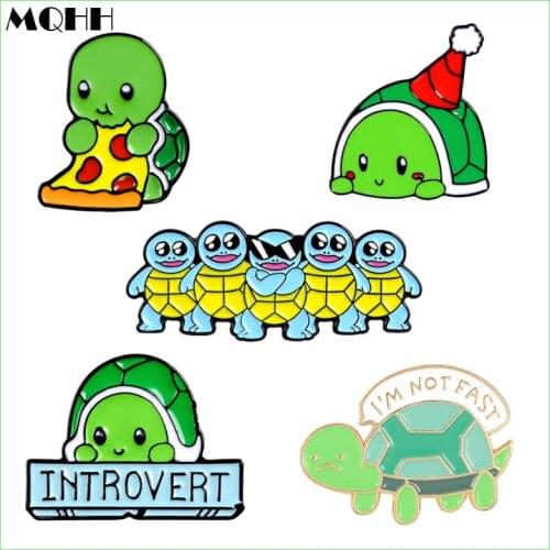 Cartoon Cute Green Animal Enamel Brooch Tortoise Christmas Hat Sunglasses Pizza Pin Pin Badge Cowboy Clothes Bags Jewelry Gift