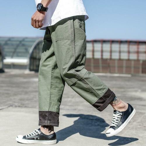 Mens Pants Japanese Casual Loose Trousers Black Army Green S-3XL Cotton