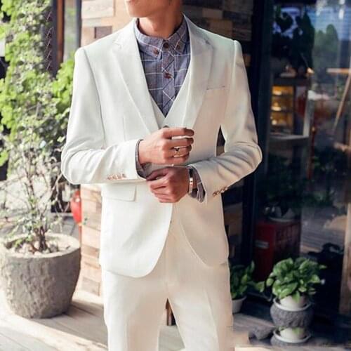 New Arrival One Button Ivory Groom Tuxedos Groomsmen Notch Lapel Mens Suits Blazers (Jacket+Pants+Vest+Tie) W:1032