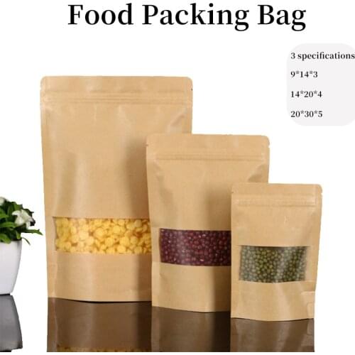 50pcs Kraft Paper Bag Food Packaging Bag Container Baking Takeaway Pouch Food Tea Gift package Self Sealing Zipper Stand up Bags