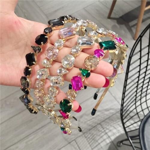 Colorful Gem Baroque Headbands For Women Diamond Hair Accessories Pearl Headband for Girls Crown Flower Hairbands Head Wrap