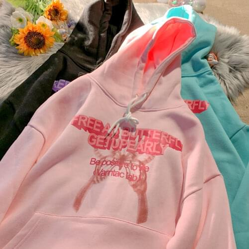 Ins Streetwear Letter print Hip Hop Butterfly Graphic Hoodie Sweatshirt 2021 Autumn New Long Sleeve Tops Clothes for Teens Mujer