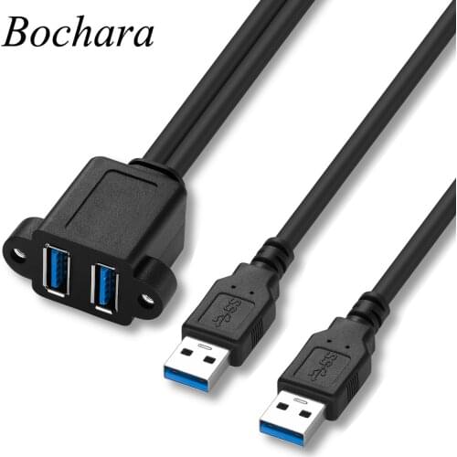 Bochara USB 3.0 Extension Cable Dual USB 3.0 Male to Female Foil+Braided Shielded with Screw Panel Mount 50cm