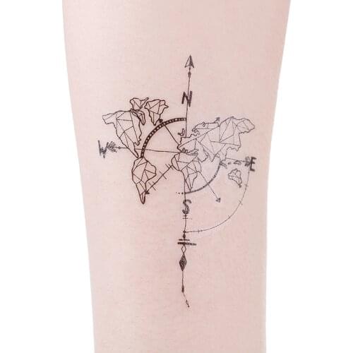 Waterproof World Map Temporary Tattoo Sticker Vintage Map Coordinates South North Body Art