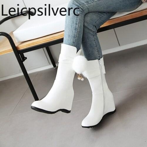 Womens Boots The New winter fashion tassel zipper Internal increase Middle tube Womens shoes plus size 33-44 Heel Height 6cm