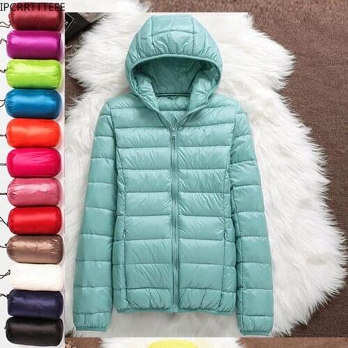 2021 New Autumn Winter Ultra-light Thin Down Jacket Women Fashion Hooded White Duck Down Coat Women