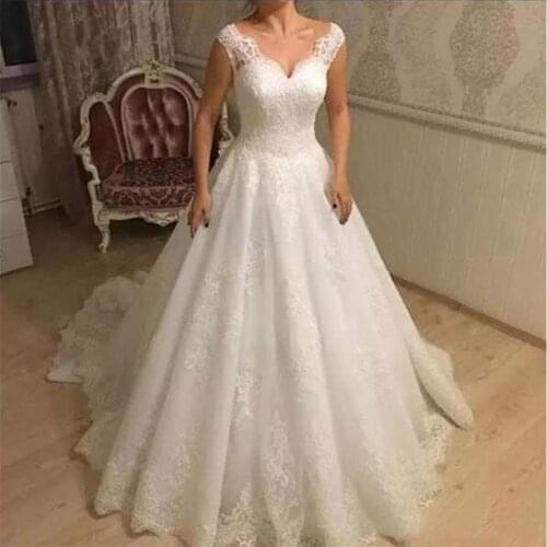 Elegant White A-Line Appliques Wedding Dresses V Neck Backless With Lace Up For Bridal Tulle Bridal Gowns Vestidos De Novia