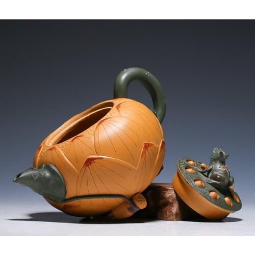 2018 New product authentic Yixing teapot all handmade famous frog lotus seeds clay teapot 420ml