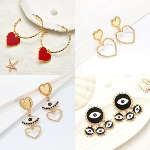 2019 New Boho Evil Eye Big Drop Earrings For Women Fashion Jewelry Punk Vintage Enamel Heart Long Earings Party Aretes De Mujer