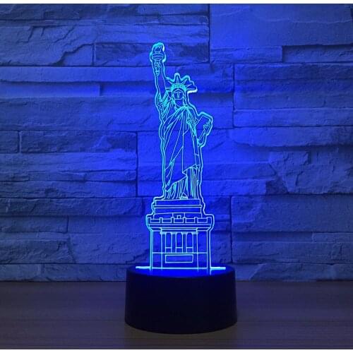 The Statue Of Liberty 3D Illusion Lamp 7 Color LED USB Cable 3D Night light Desk lamp Sleepping Bedroom Atmosphere Lamp