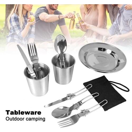 10 pcs/set of camping cooking supplies portable safe silver 10-piece set of stainless steel picnic cookware set for outdoor use