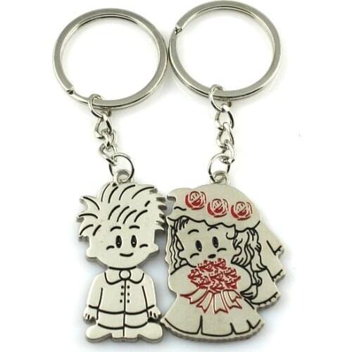 Free shipping 60sets/lot zinc alloy bride and groom couple keychain sets personalized wedding return goods, cheap party giveaway