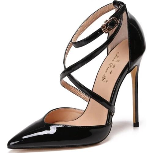 Free shipping fashion women Pumps Black patent leather Criss Cross point toe high heels pumps shoes 12cm 10cm 8cm party shoes