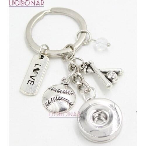 10PCS Wholesale 18mm Snap Jewelry Baseball Key Chain Handbag Charm Love sport Snap Keychain Key Ring Gifts for Men Women