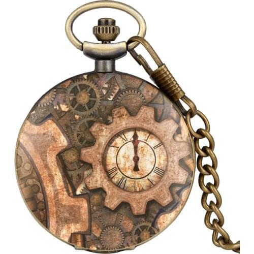 7 Kinds of Steampunk Wheel Gear Quartz Pocket Watch Hour Clock Vintage Bronze Analog Round Dial Men Women Necklace Chain Watches