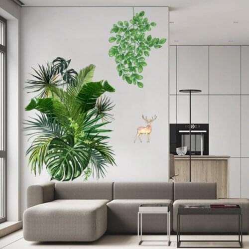 Flower Green Plant Turtle Back Leaf Fawn Creative Wall Decal Background Wall Living Room Decoration Wall Sticker