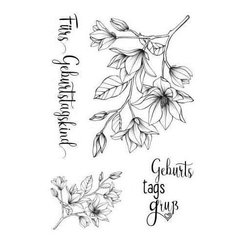 Flowers with German Words Transparent Clear Stamps for DIY Scrapbooking/Card Making/Kids Christmas Fun Decoration ST0469