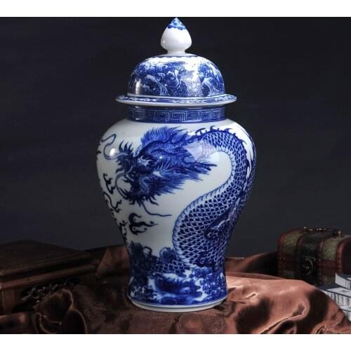 Jingdezhen Imitates Classical Blue And White Porcelain Vases Dragon Pattern Temple Jar Home Furnishings Decor ceramic jar vase
