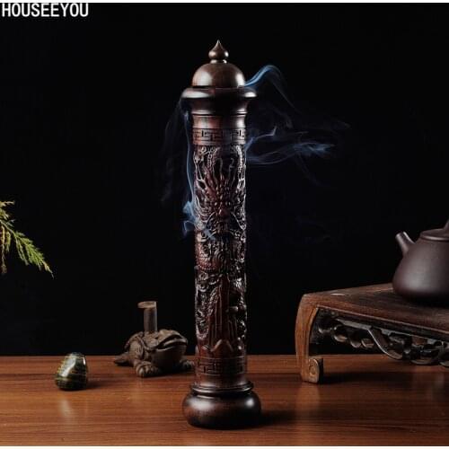 Ebony Wood Dragon Sculpture Ncense Burner Wood Pomades Joss Stick Incense Holder Handmade Censer Aromatherapy Furnace Home Decor