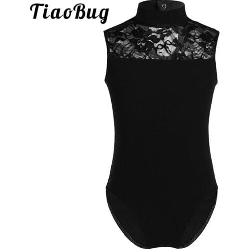 TiaoBug Kids Teens Sleeveless Floral Lace Ballet Gymnastics Leotard Girls Sports Bodysuit Child Stage Performance Dance Costume
