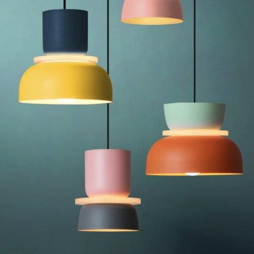 Designers lamp simple nordic restaurant lamp modern bar counter bedroom warm macarons halo chandelier LED ZM101009