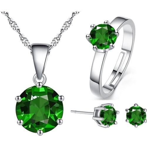 Hot Hearts & Arrows Color Zircon Six-claw Ring Ear Stud Necklace Set Charm Jewelry Three Pieces Set Supply