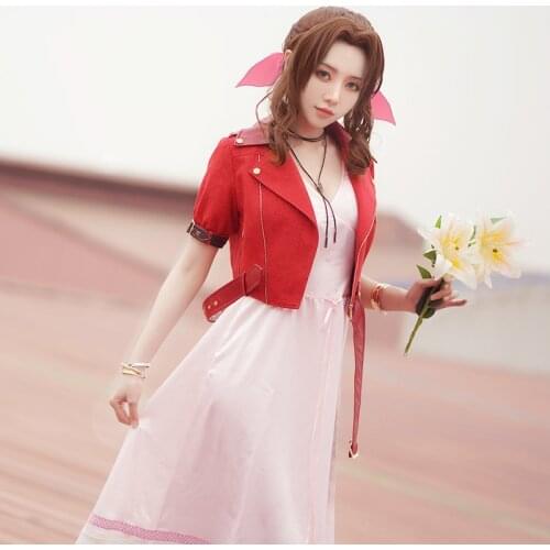 Game FF7 Reset version Cos Aerith Gainsborough Game Same Cosplay Women’s daily dress Costume suit H