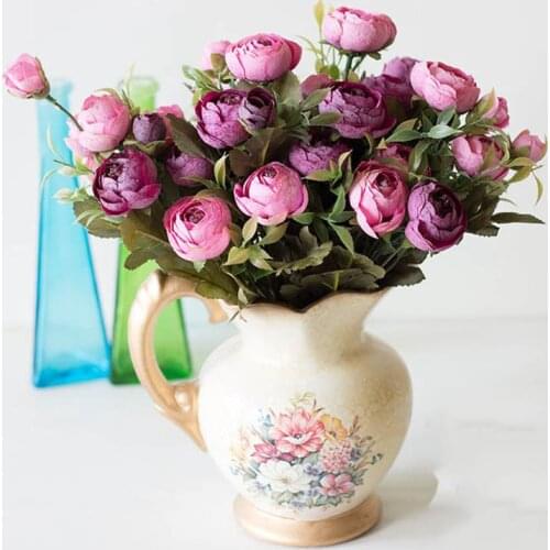 Artificial Plants 6 fork Silk tea roses Bride bouquet for Flowers Home Decoration fake plants artificial flowers