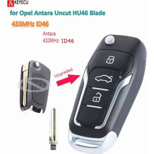 Keyecu Smart DIY Upgraded Flip Remote Car Key Fob 3 Button Optional 433MHz ID46 for Opel Antara Uncut HU46 Blade