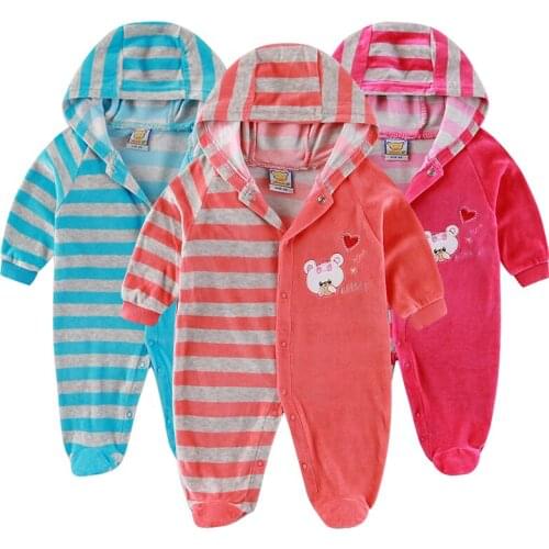 2021 Baby 3pcs/lot Long Sleeve Spring and Autumn Hooded Rompers Newborn Striped Sleepwear Toddler Clothing Button Clothes