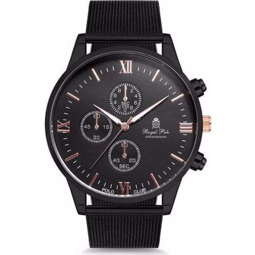 Royal Club De Polo Barcelona Quartz Mesh Black Metal Cord Black Metal Case Men 'S Wristwatch Clock