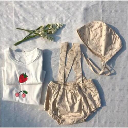 2021 Summer Newborn Baby Girls Clothing Sets Korean Style Cherry Strawberry Printed Cotton T-shirts Rompers Toddler Kids Suits