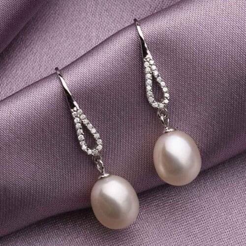 MADALENA SARARA 925 Silver 8-9mm Freshwater Pearl Pure Silver Earrings Womens Natural Freshwater Pearl Earrings