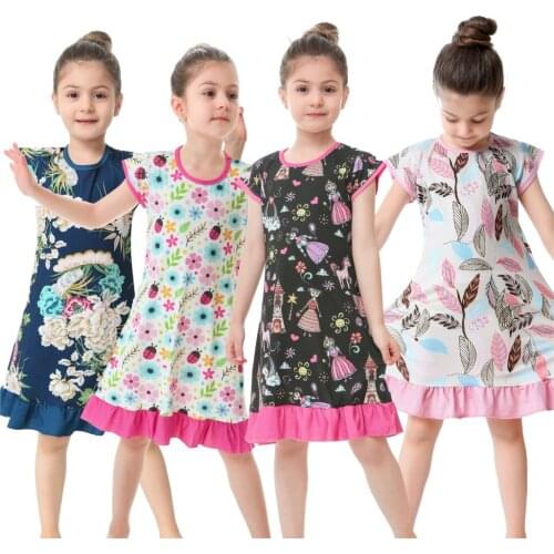 Lovely Gils Nightgown Enfant Children Summer Night Dress Kids Nightgowns for 2-10Years Cartoon Night Clothes
