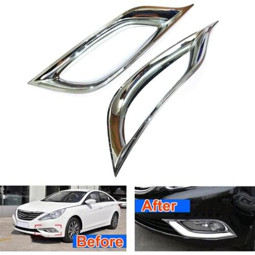 Molding Front Fog Lights Cover Trim Chrome Garnished Bezel Decoration Fits For Sonata YE I45 2011 2012 Car Styling car-covers