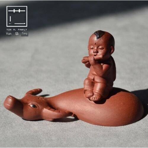 Mutong Calf Clay Tea Ornaments Set Tea Ceremony with Zero Tea Set Creative Handmade Calf Tea Ornaments Tea Pet Mini Tea Set